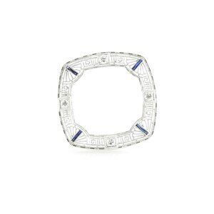 Vintage 14K White Gold Filigree, Diamond & Synthetic Sapphire Brooch/Pin #6555